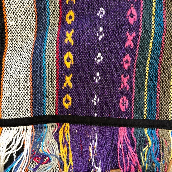 NWOT Multicolor Ethnic Boho Crossbody Bag Hand Woven Cloth Fringe Pocket Unisex - Picture 7 of 8